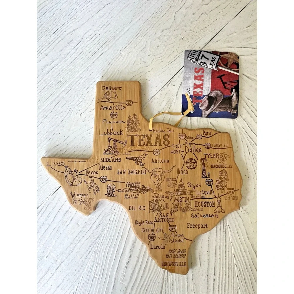 NWT Totally Bamboo Destination Texas State Shaped Cutting Board  New